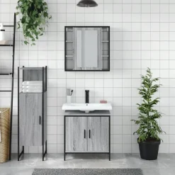 3-delige Badkamermeubelset bewerkt hout eikenkleur><noscript><img width=