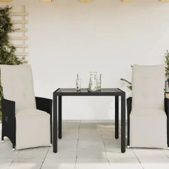 3-delige Bistroset met kussens poly rattan zwart>vidaXL Sale