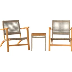 Tuinmeubelen*vidaXL 3-delige Bistroset poly rattan en massief acaciahout Beige