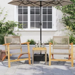 Tuinmeubelen*vidaXL 3-delige Bistroset poly rattan en massief acaciahout Beige