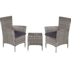 Tuinmeubelen*vidaXL 3-delige Bistroset poly rattan Grijs