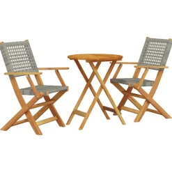 Tuinmeubelen*vidaXL 3-delige Bistroset poly rattan en massief hout Grijs