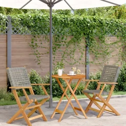 Tuinmeubelen*vidaXL 3-delige Bistroset poly rattan en massief hout Grijs