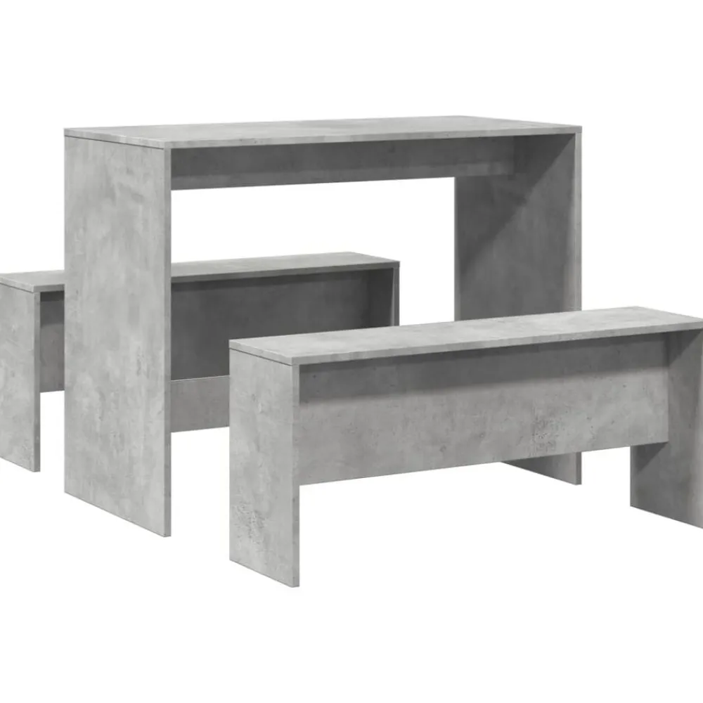 Meubelsets*vidaXL 3-delige Eettafel en bankenset bewerkt hout Betongrijs