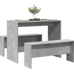 Meubelsets*vidaXL 3-delige Eettafel en bankenset bewerkt hout Betongrijs