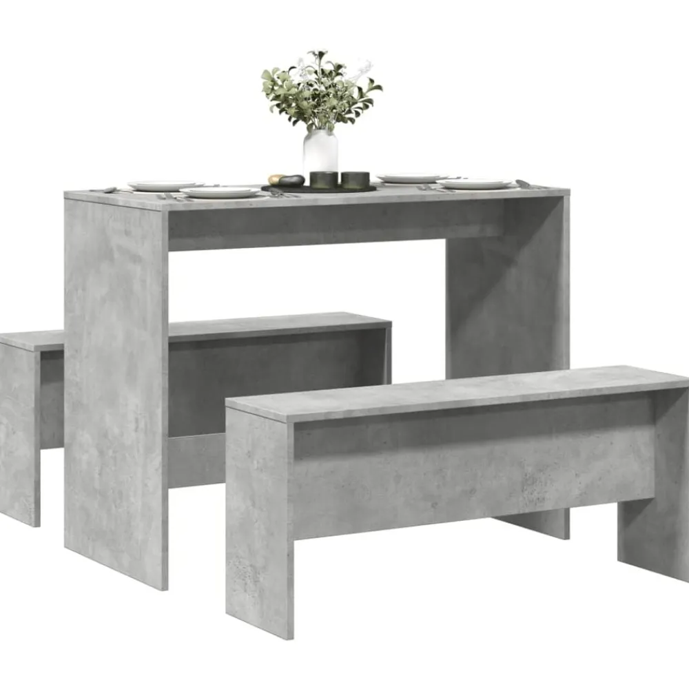 Meubelsets*vidaXL 3-delige Eettafel en bankenset bewerkt hout Betongrijs