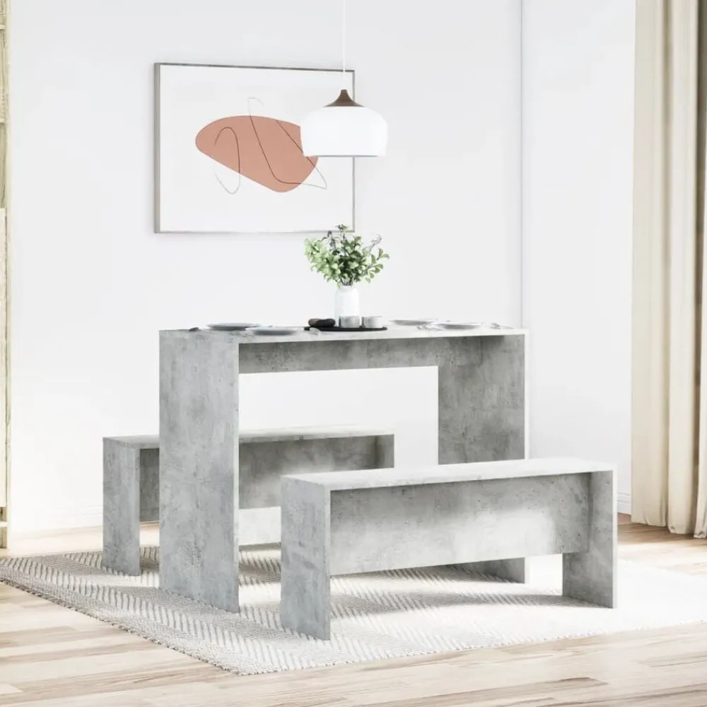 Meubelsets*vidaXL 3-delige Eettafel en bankenset bewerkt hout Betongrijs