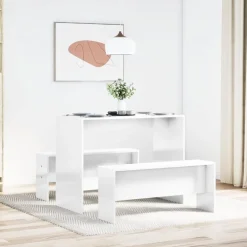 Meubelsets*vidaXL 3-delige Eettafel en bankenset bewerkt hout Hoogglans wit