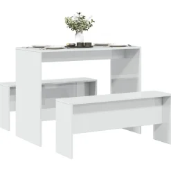 Meubelsets*vidaXL 3-delige Eettafel en bankenset bewerkt hout Hoogglans wit