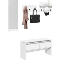 Bankjes*vidaXL 4-delige Garderobe set bewerkt hout Wit