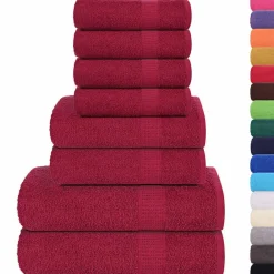 Linnengoed*vidaXL 8-delige Handdoekenset FROGN 360 g/m² bordeaux Bordeauxrood