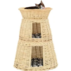 Huisdierbenodigdheden*vidaXL 3-delige Kattenmandset met kussens 47x34x60cm natuurlijk wilgen Naturel