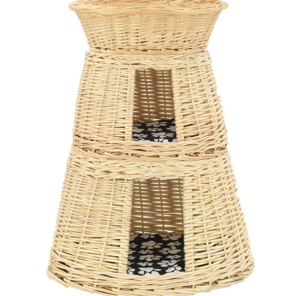 Huisdierbenodigdheden*vidaXL 3-delige Kattenmandset met kussens 47x34x60cm natuurlijk wilgen Naturel