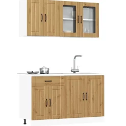 Kasten & Opbergmeubelen*vidaXL 4-delige Keukenkastenset Kalmar bewerkt hout artisanaal eiken artisanaal eikenkleurig