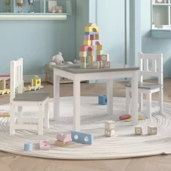Meubelen Voor Baby'S & Peuters*vidaXL 3-delige Kindertafel- en stoelenset MDF Wit en grijs