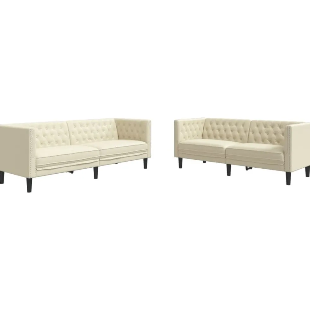 Banken*vidaXL 2-delige Loungeset Chesterfield-stijl kunstleer crèmekleurig Crème