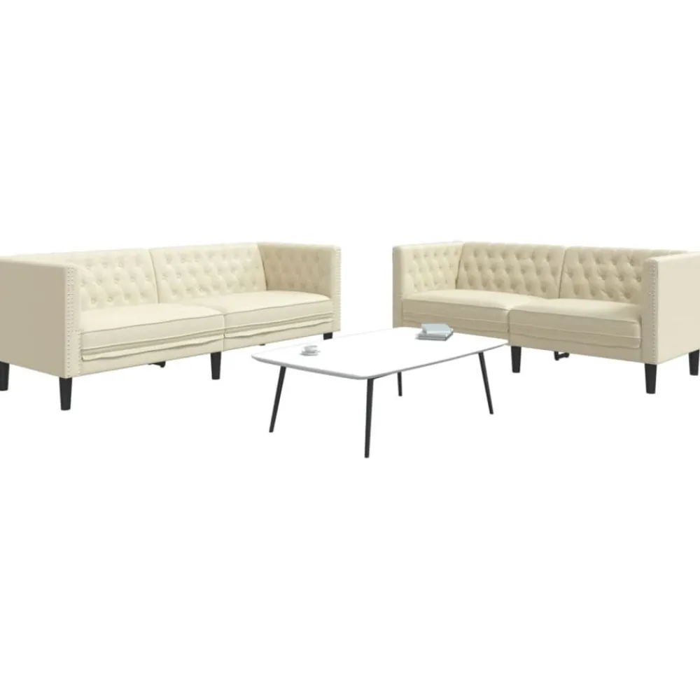 Banken*vidaXL 2-delige Loungeset Chesterfield-stijl kunstleer crèmekleurig Crème