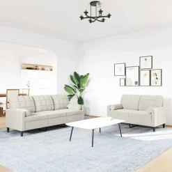 Banken*vidaXL 2-delige Loungeset met kussens en bolsters fluweel crèmekleurig Cr&egrave;me
