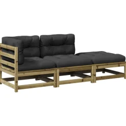 Tuinmeubelen*vidaXL 3-delige Loungeset met kussens geïmpregneerd grenenhout Naturel ge&iuml;mpregneerd