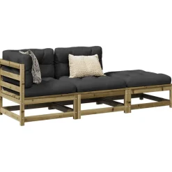 Tuinmeubelen*vidaXL 3-delige Loungeset met kussens geïmpregneerd grenenhout Naturel ge&iuml;mpregneerd