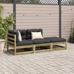 Tuinmeubelen*vidaXL 3-delige Loungeset met kussens geïmpregneerd grenenhout Naturel ge&iuml;mpregneerd