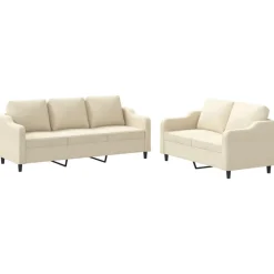 Banken*vidaXL 2-delige Loungeset met kussens stof crèmekleurig Crème