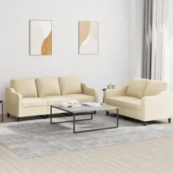 Banken*vidaXL 2-delige Loungeset met kussens stof crèmekleurig Cr&egrave;me