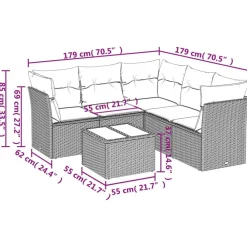 Tuinmeubelen*vidaXL 6-delige Loungeset met kussens poly rattan zwart Zwart en cr&egrave;me
