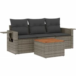 Tuinmeubelen*vidaXL 4-delige Loungeset met kussens poly rattan Grijs