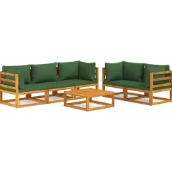 Tuinmeubelen*vidaXL 6-delige Loungeset met groene kussens massief hout