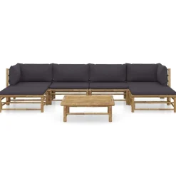 7-delige Loungeset met donkergrijze kussens bamboe>vidaXL Discount
