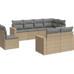 Tuinmeubelen*vidaXL 8-delige Loungeset met kussens poly rattan beige Beige en grijs