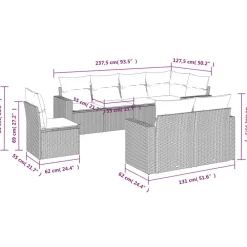 Tuinmeubelen*vidaXL 8-delige Loungeset met kussens poly rattan beige Beige en grijs