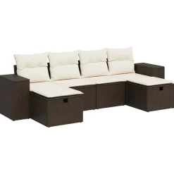 Tuinmeubelen*vidaXL 6-delige Loungeset met kussens poly rattan bruin Bruin en cr&egrave;me