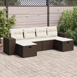 Tuinmeubelen*vidaXL 6-delige Loungeset met kussens poly rattan bruin Bruin en cr&egrave;me