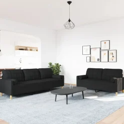 Banken*vidaXL 2-delige Loungeset met sierkussens stof Zwart