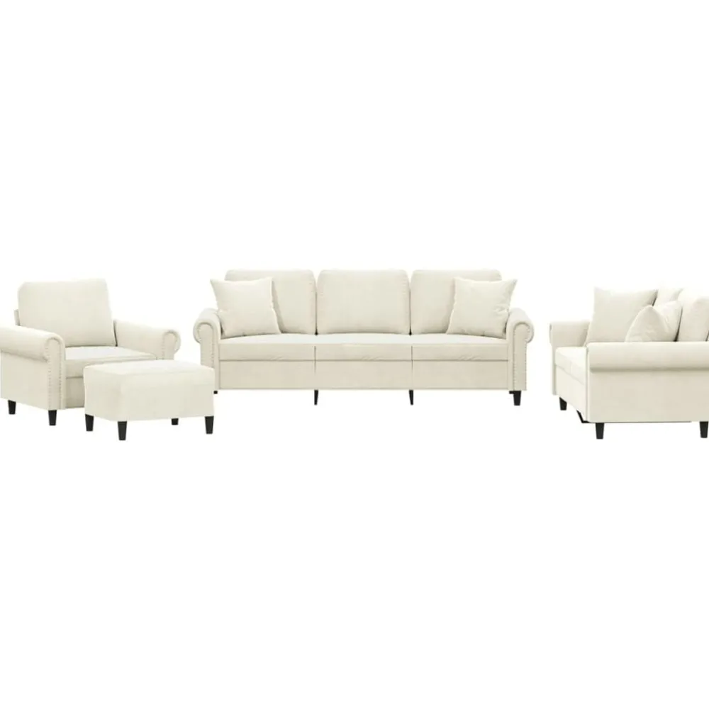 Banken*vidaXL 4-delige Loungeset met kussens fluweel crèmekleurig Crème