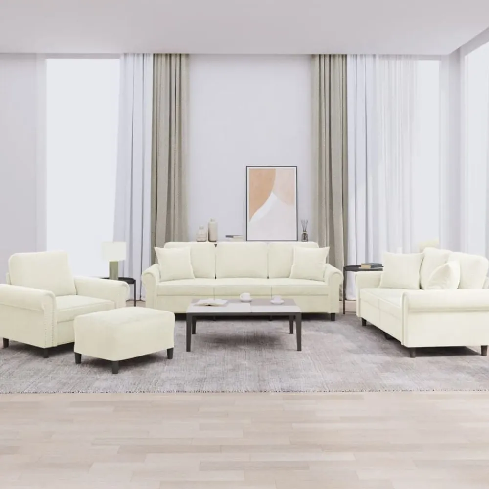Banken*vidaXL 4-delige Loungeset met kussens fluweel crèmekleurig Crème