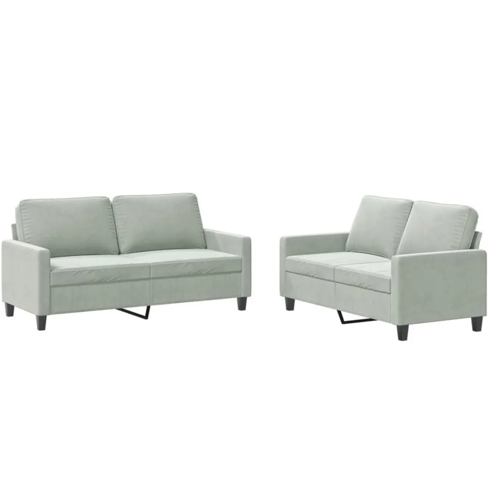 Banken*vidaXL 2-delige Loungeset met kussens fluweel Lichtgrijs
