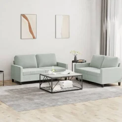 Banken*vidaXL 2-delige Loungeset met kussens fluweel Lichtgrijs