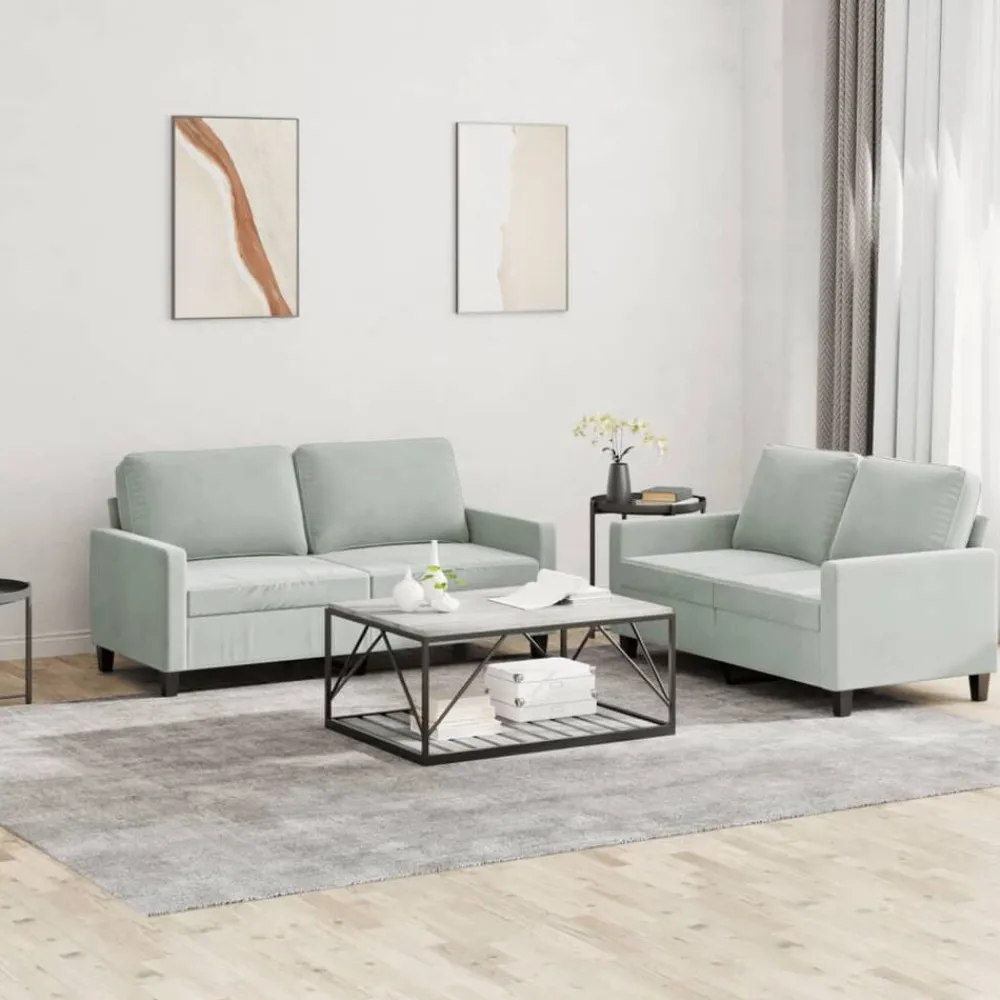 Banken*vidaXL 2-delige Loungeset met kussens fluweel Lichtgrijs