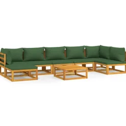 8-delige Loungeset met groene kussens massief hout>vidaXL Outlet
