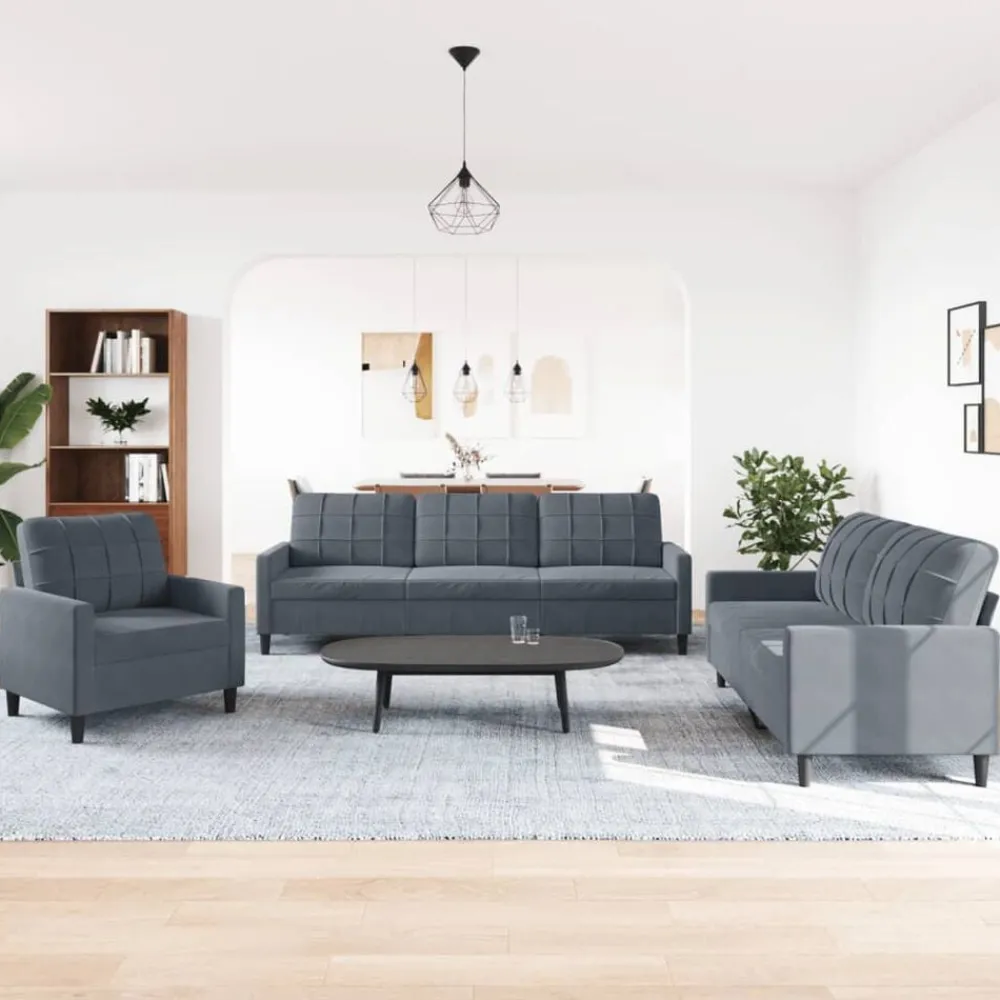 3-delige Loungeset met kussens fluweel>vidaXL New