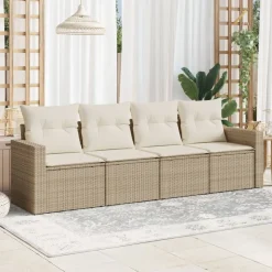 4-delige Loungeset met kussens poly rattan beige>vidaXL Hot