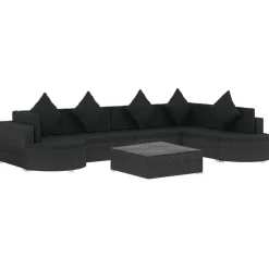 Tuinmeubelen*vidaXL 8-delige Loungeset met kussens poly rattan zwart
