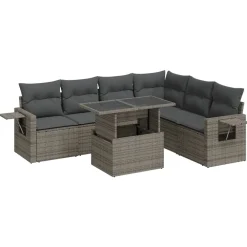 Tuinmeubelen*vidaXL 7-delige Loungeset met kussens poly rattan Grijs