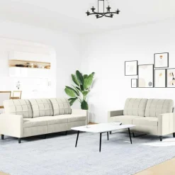2-delige Loungeset met kussens fluweel crèmekleurig><noscript><img width=