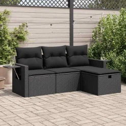 4-delige Loungeset met kussens poly rattan>vidaXL Outlet