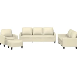 Banken*vidaXL 4-delige Loungeset met kussens kunstleer crème Crème