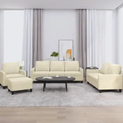 Banken*vidaXL 4-delige Loungeset met kussens kunstleer crème Cr&egrave;me